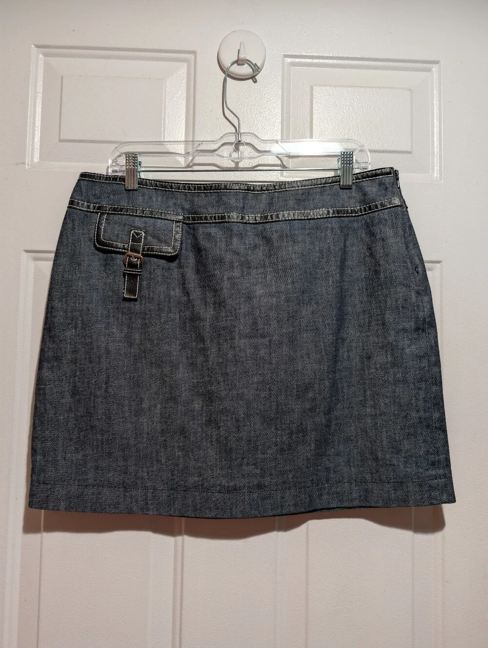 Michael Kors Denim Leather Trim Jacket Skirt Set Size L 12